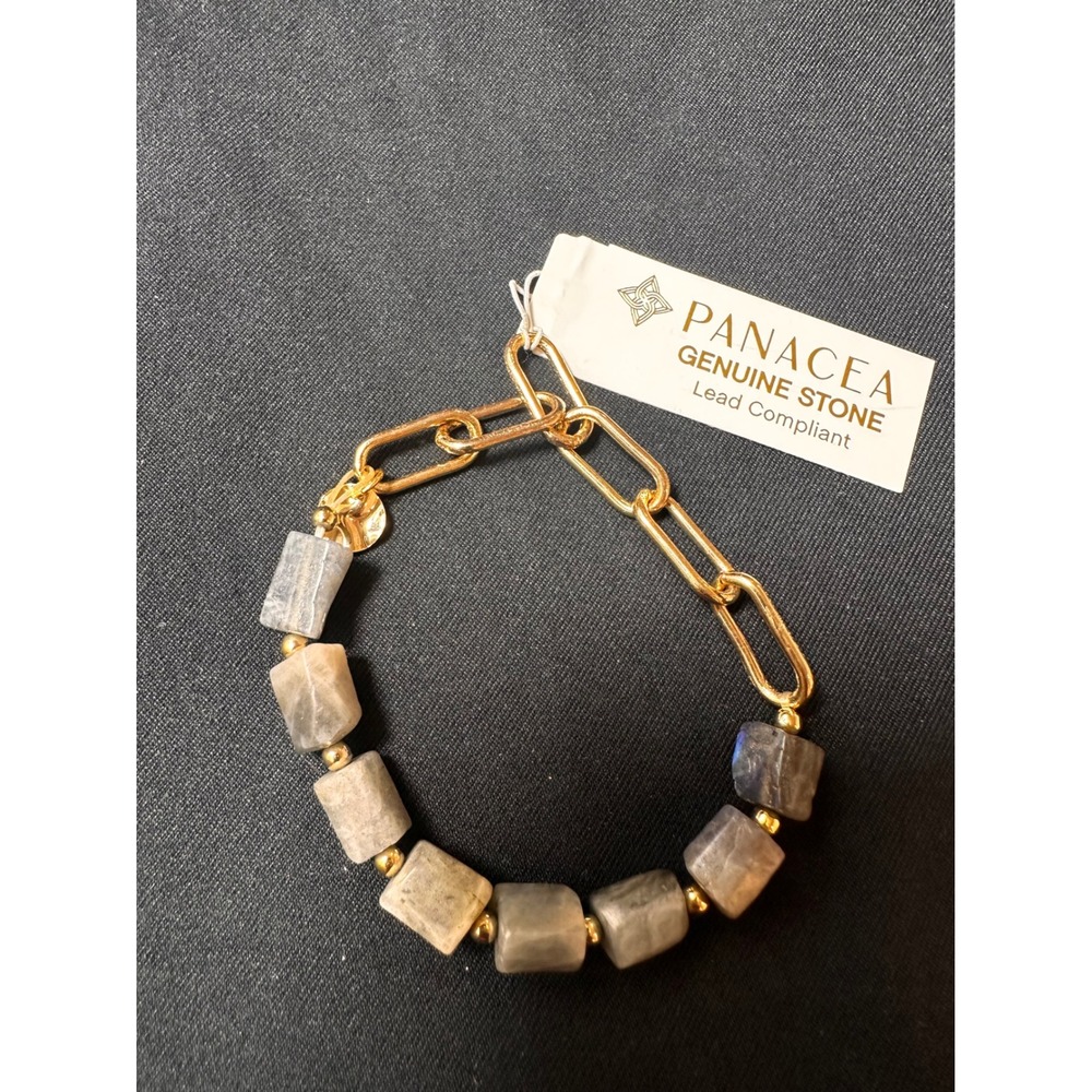 Panacea Genuine Stone Labradorite Gold Paperclip Chain Bracelet B02631LBG1